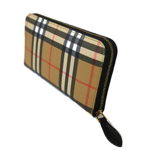 Burberry Wallet Zip Around Brown Beige Check Canvas